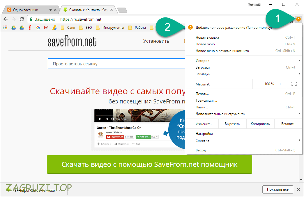 Запуск расширения SaveFrom.net