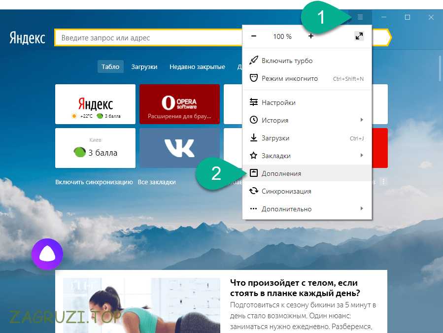 Дополнения в Яндекс.Браузер