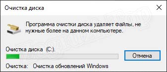 Ход очистки системных файлов ОС Windows 10