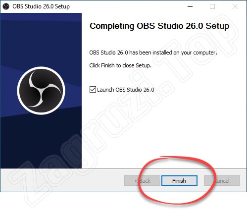 Установка OBS для Windows завершена